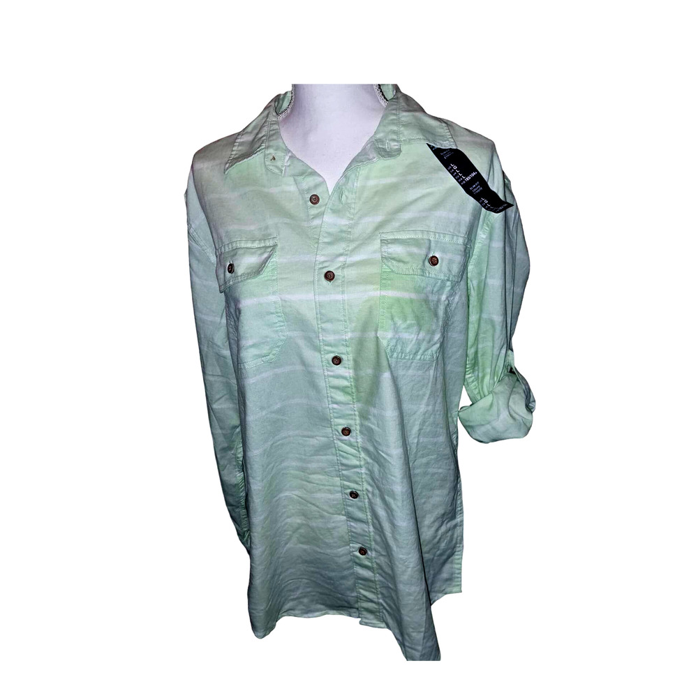 NWT-PALE SOFT MINT ICECREAM GAP Women Long Sleeve Boyfriend Button Up SMALL